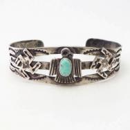 Antique Stamped Thunderbird & 卍 Applique Silver Cuff  c.1930