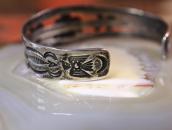 Antique Stamped Thunderbird & 卍 Applique Silver Cuff  c.1930