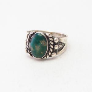 Antique Snake Stamped Silver Small Ring w/Turquoise  c.1930～