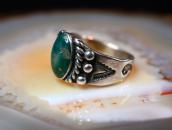Antique Snake Stamped Silver Small Ring w/Turquoise  c.1930～