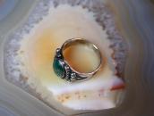 Antique Snake Stamped Silver Small Ring w/Turquoise  c.1930～