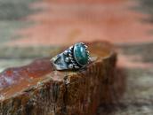 Antique Snake Stamped Silver Small Ring w/Turquoise  c.1930～