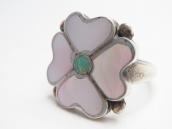 Vtg Zuni 『Desert Rose』 Shell & Turquoise Inlay Ring c.1970～
