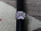 Vtg Zuni 『Desert Rose』 Shell & Turquoise Inlay Ring c.1970～
