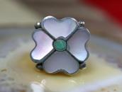 Vtg Zuni 『Desert Rose』 Shell & Turquoise Inlay Ring c.1970～