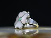 Vtg Zuni 『Desert Rose』 Shell & Turquoise Inlay Ring c.1970～