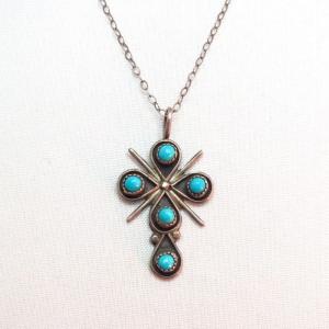 Vintage ZUNI Small Sunburst Cross Fob Necklace  c.1960～