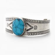 Attr.to【C.G.Wallace T.P.】Silver Cuff w/Gem Turquoise c.1935～