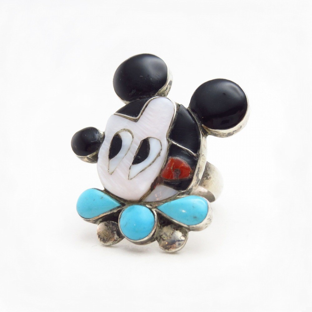 Vintage Zuni "MP"Singed『Mickey』Stone Inlay Ring  c.1965～