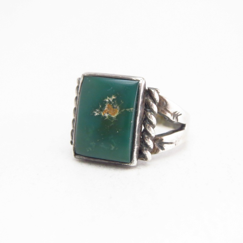 Antique Tourist Silver Ring w/Square Green Turquoise c.1935～