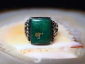 Antique Tourist Silver Ring w/Square Green Turquoise c.1935～