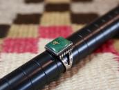 Antique Tourist Silver Ring w/Square Green Turquoise c.1935～