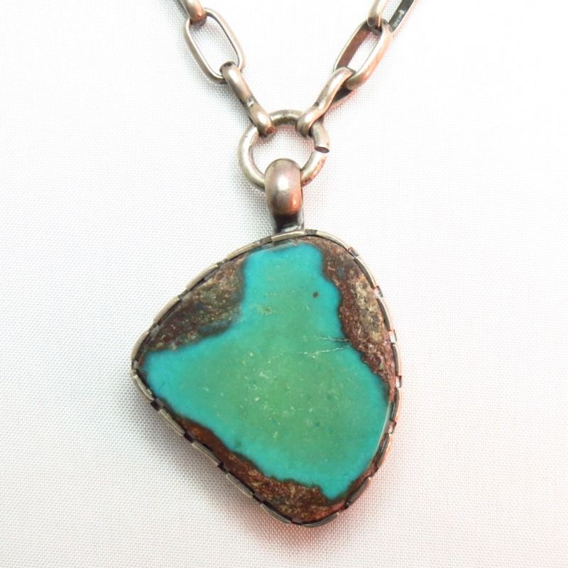 Vintage Handmade Heavy Silver Chain Necklace w/TQ  c.1970