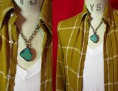 Vintage Handmade Heavy Silver Chain Necklace w/TQ  c.1970