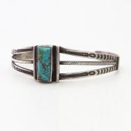 Atq Pueblo or Navajo Stamped Band Cuff w/#8 Turquoise c.1940