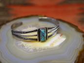 Atq Pueblo or Navajo Stamped Band Cuff w/#8 Turquoise c.1940