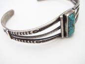 Atq Pueblo or Navajo Stamped Band Cuff w/#8 Turquoise c.1940