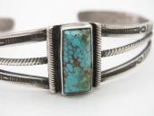 Atq Pueblo or Navajo Stamped Band Cuff w/#8 Turquoise c.1940