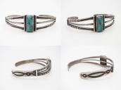 Atq Pueblo or Navajo Stamped Band Cuff w/#8 Turquoise c.1940