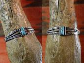 Atq Pueblo or Navajo Stamped Band Cuff w/#8 Turquoise c.1940