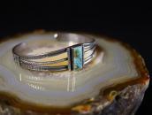 Atq Pueblo or Navajo Stamped Band Cuff w/#8 Turquoise c.1940