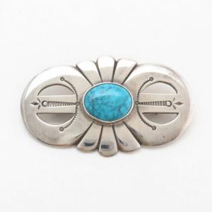 【Luke Billy Yazzie】Navajo Silver Pin w/Gem Turquoise c.1950～