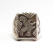 Vintage Hopi Silver Overlay Eagle Seal Ring  c.1960～