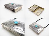 Antique Navajo Stamped Silver Pill Box w/TQ Necklace c.1930～