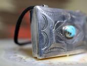 Antique Navajo Stamped Silver Pill Box w/TQ Necklace c.1930～
