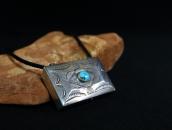 Antique Navajo Stamped Silver Pill Box w/TQ Necklace c.1930～