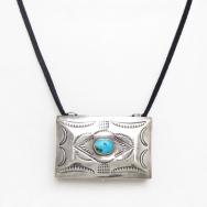 Antique Navajo Stamped Silver Pill Box w/TQ Necklace c.1930～