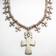 Antique Silver Bead w/19 Cross Charm Necklace  c.1940～