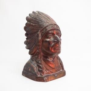 Antique Cast Bronze 【Indian Head】 Coin Bank  c.1920～