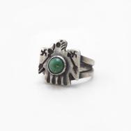 Atq Navajo 卍 Stamped T-bird Silver Ring w/Turquoise c.1930