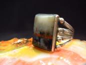 Atq Navajo Split Shank Men's Ring w/Sq. PetrifiedWood c.1940