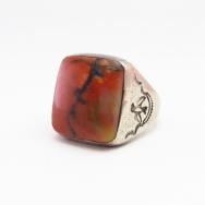 Atq Navajo Cast Silver Men's Ring w/Sq. PetrifiedWood c.1940