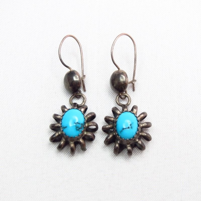 Vintage Coiled Silver wire w/TQ Pierced Earrings  c.1960