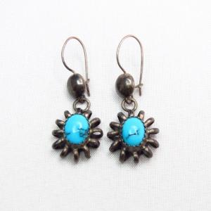 Vintage Coiled Silver wire w/TQ Pierced Earrings  c.1960