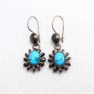 Vintage Coiled Silver wire w/TQ Pierced Earrings  c.1960