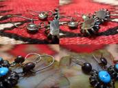 Vintage Coiled Silver wire w/TQ Pierced Earrings  c.1960