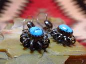 Vintage Coiled Silver wire w/TQ Pierced Earrings  c.1960