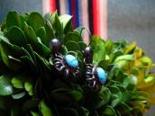 Vintage Coiled Silver wire w/TQ Pierced Earrings  c.1960