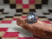 Atq Stamped "Navajo Pearl" Face Small Silver Ring c.1930～