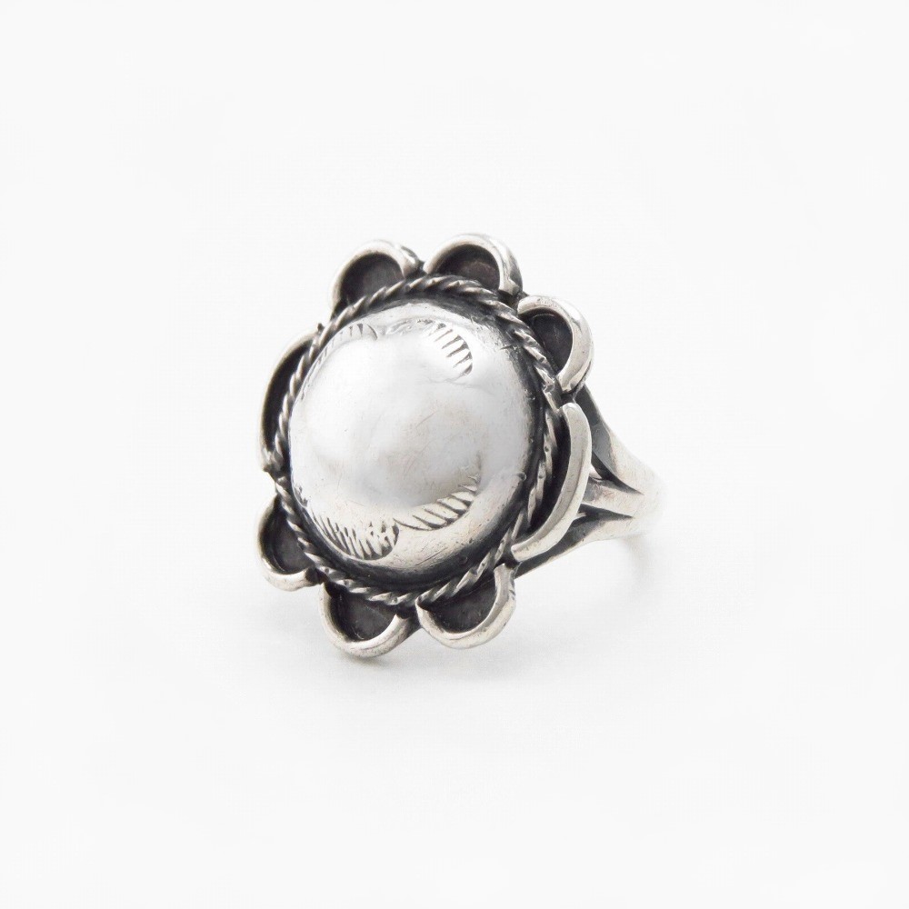 Atq Stamped "Navajo Pearl" Face Small Silver Ring c.1930～