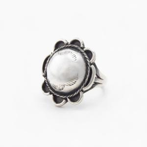 Atq Stamped "Navajo Pearl" Face Small Silver Ring c.1930～