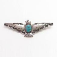 Atq Stamped Thunderbird Shape Silver Pin w/Turquoise c.1935～