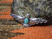 Atq Stamped Thunderbird Shape Silver Pin w/Turquoise c.1935～