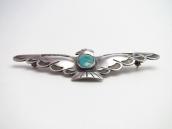 Atq Stamped Thunderbird Shape Silver Pin w/Turquoise c.1935～