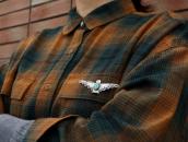 Atq Stamped Thunderbird Shape Silver Pin w/Turquoise c.1935～