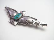 Atq Stamped Thunderbird Shape Silver Pin w/Turquoise c.1935～